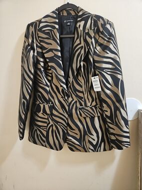 INC International Concepts Black and Gold Zebra-Print Blazer